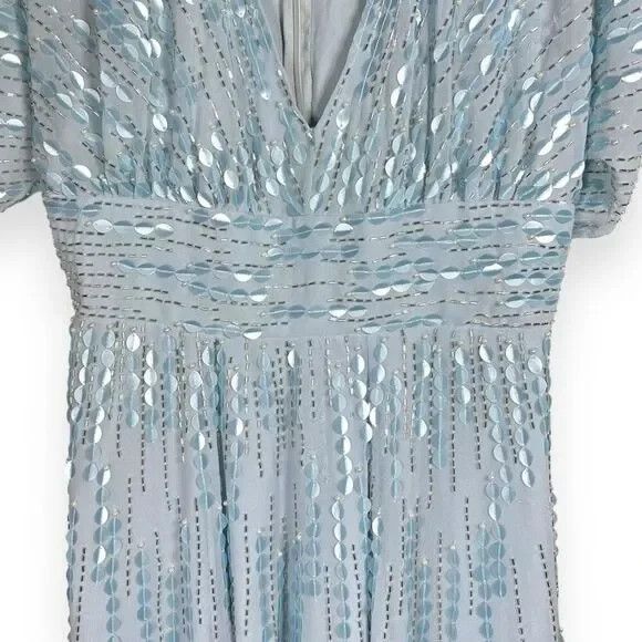 NWT Mac Duggal 10807 Sz 18 Powder Blue Embellished V Neck Evening Gown $598 - Picture 7 of 8